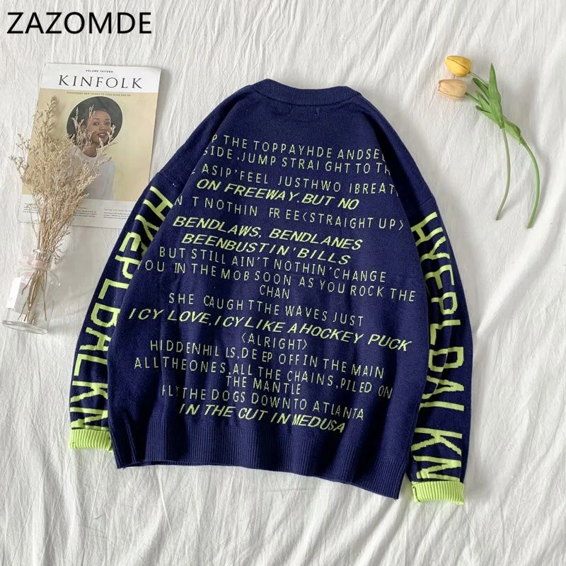 

ZAZOMDE Sweater Men Streetwear Retro Pattern Hip Hop Autumn New Pullover O-neck Oversize Couple Casual Men's Sweaters