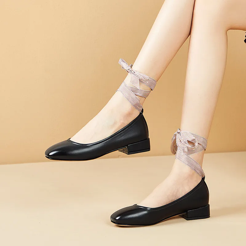 YMECHIC/полосатые туфли Mary Jane с перекрестными ремешками на лодыжке низком массивном