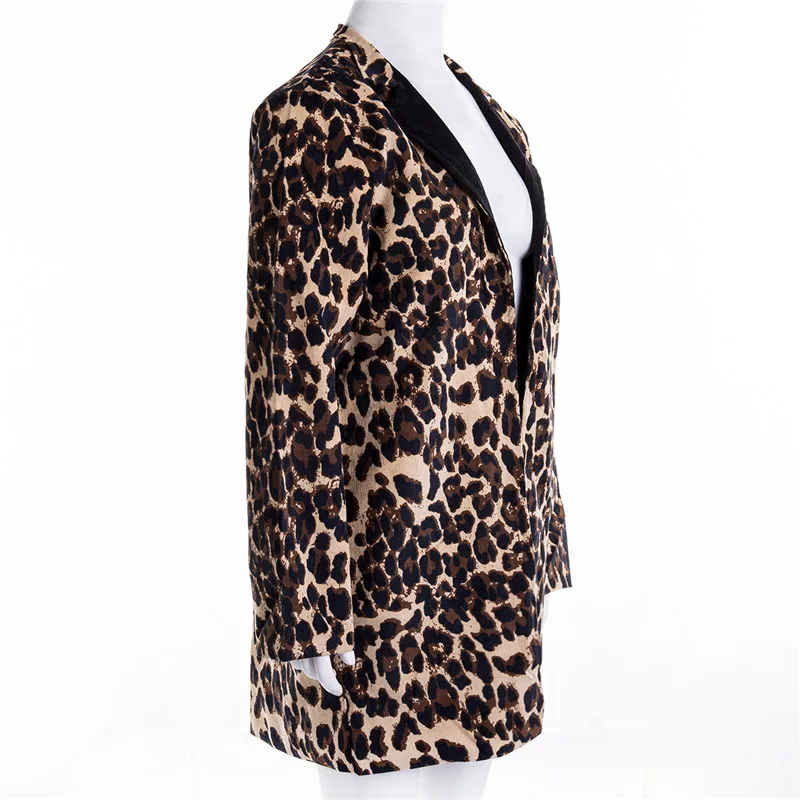 

New Winter Coat Women Ladies Leopard Printed Coats Casual Autumn Spring Long Sleeve Suit Slim Top Jacket Outwear Formal Jacket