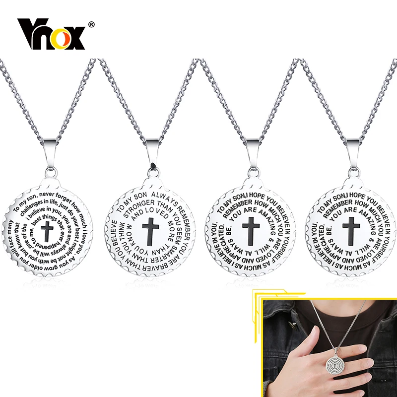 

Vnox Personalized To My Son Dad Cross Necklaces, Never Fade Family Love Keepsake Gift,Stainless Steel Metal Round Pendant