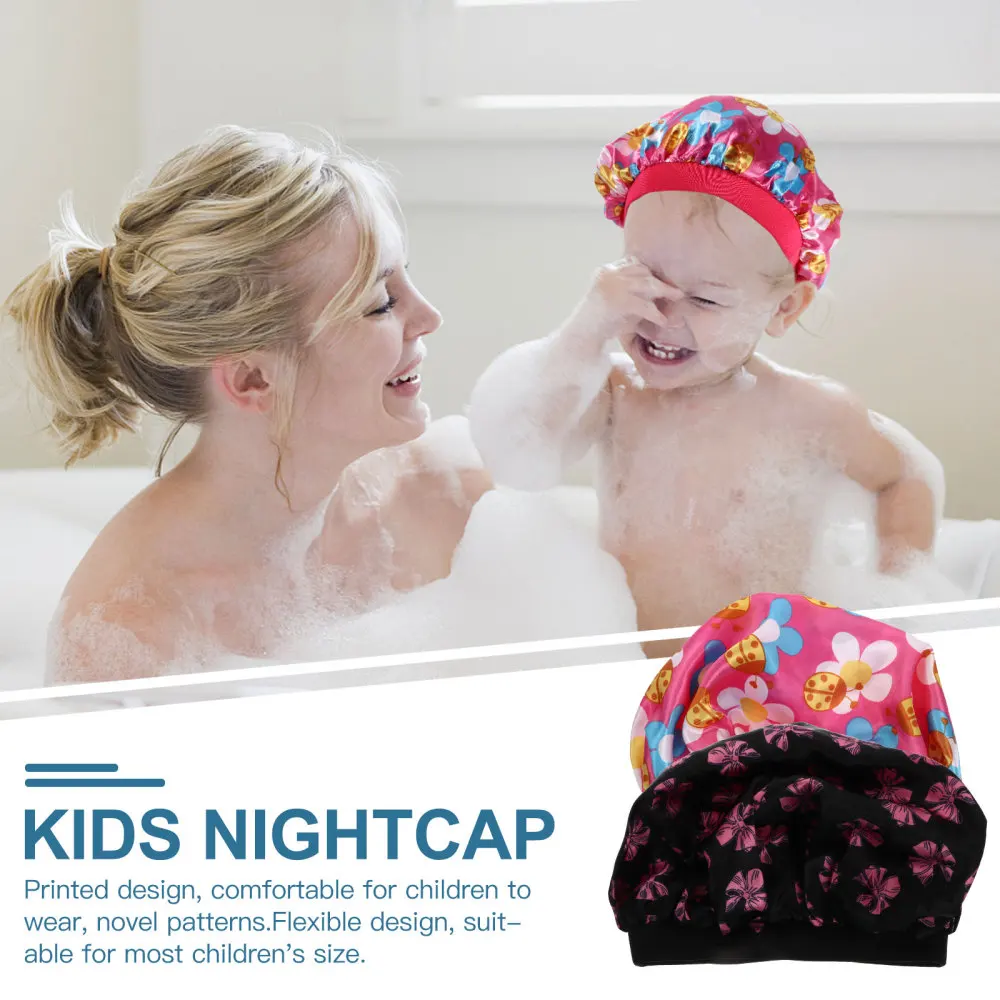 

2pcs Kids Elastic Sleeping Cap Creative Sleeping Hat Round Wide Brim Night Hat