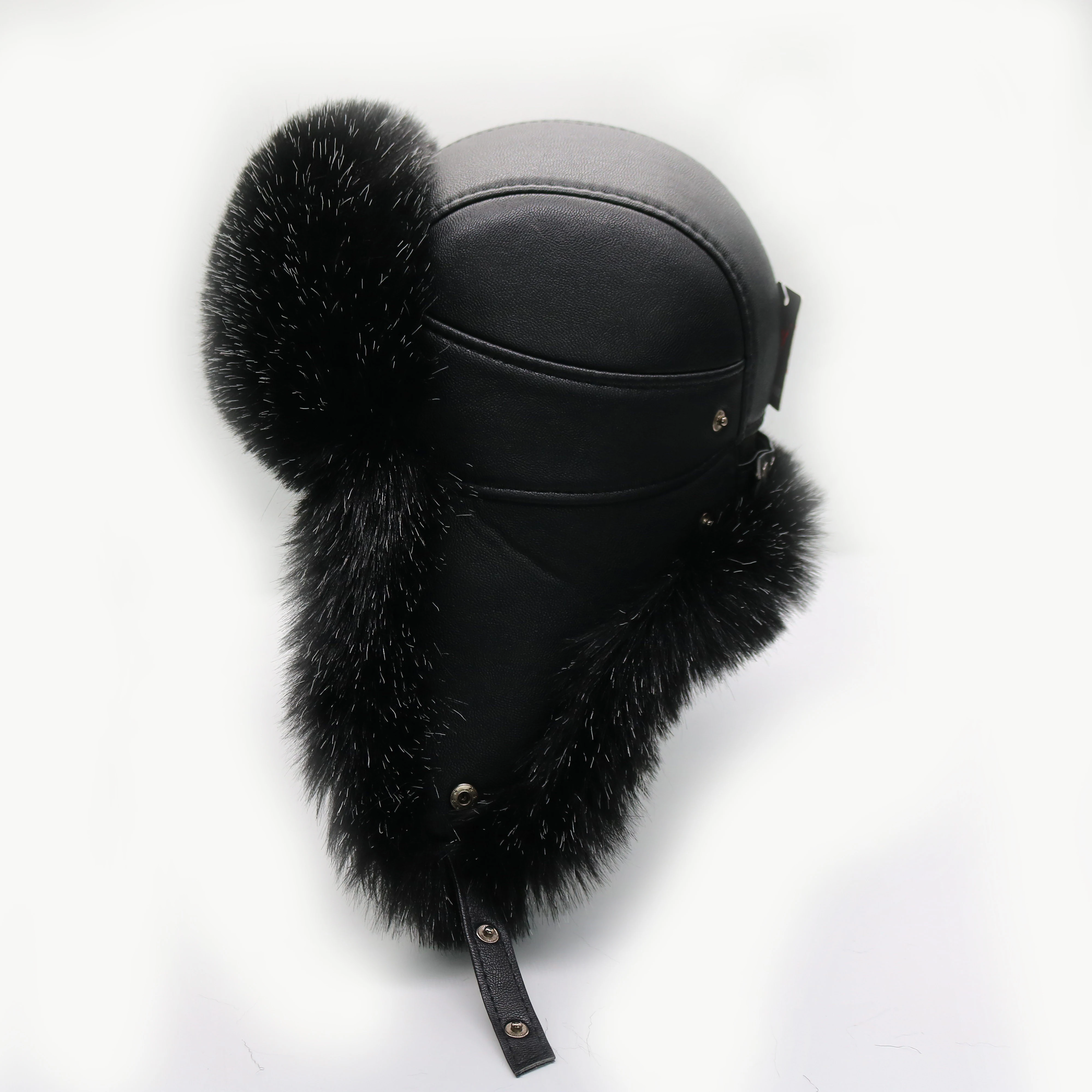 шапка ушанка зимняя авиатор из искусственной кожи и унисекс теплая ушастая