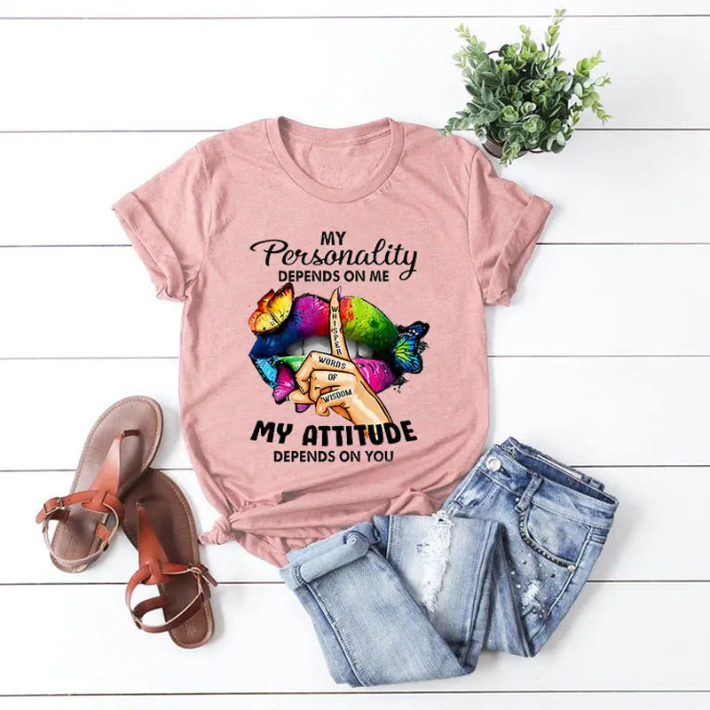 

Lips With Butterflies Print Summer T Shirt Women Short Sleeves Fashion T-Shirt Harajuku Casual T-Shirt Female Clothing