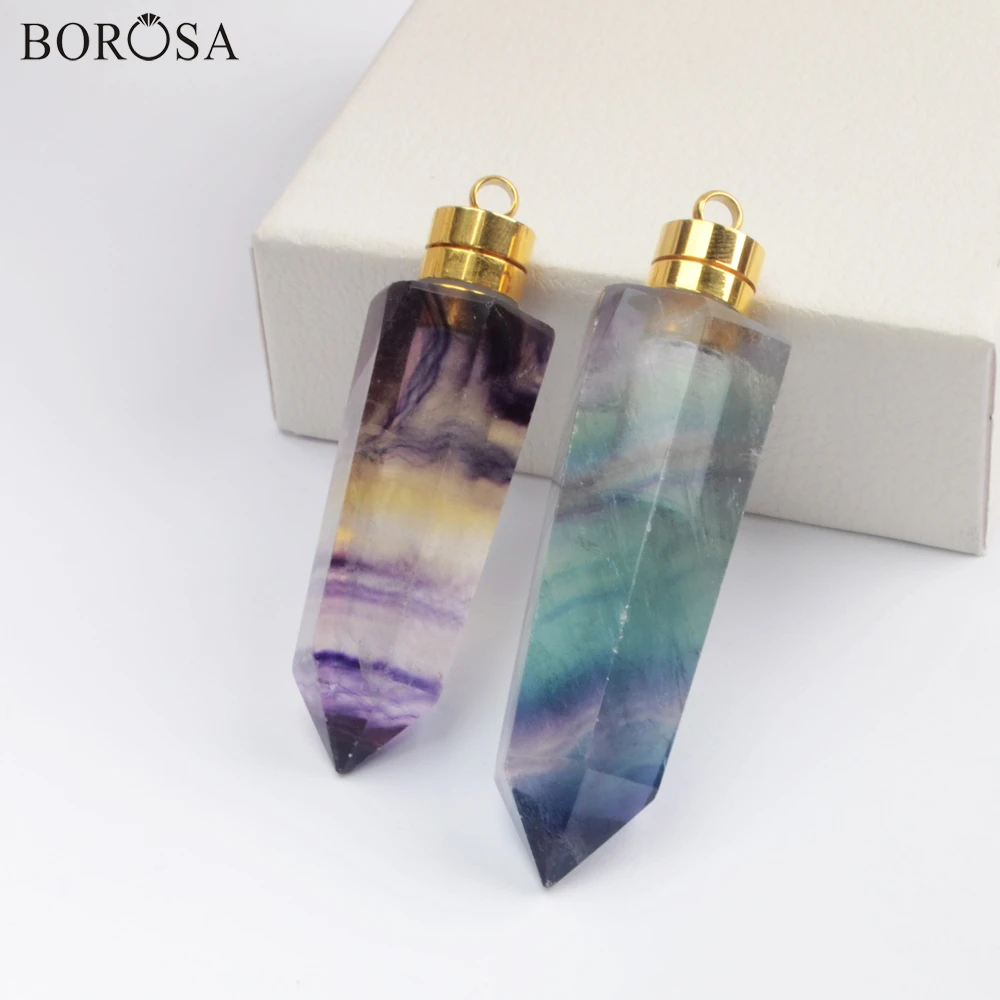 

BOROSA 3Pcs Gold Fluorite Perfume Bottle Charm 26inch Luminous Gems Necklace Diffuser Gold Necklace Long Chain Necklace G1977