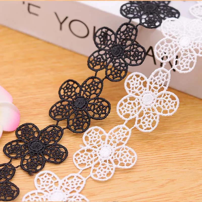 

19Yards Water Soluble Lace Trim White Black Flower Patch Ribbon Handmade Clothes Collar Waist Decoration Sewing Materials