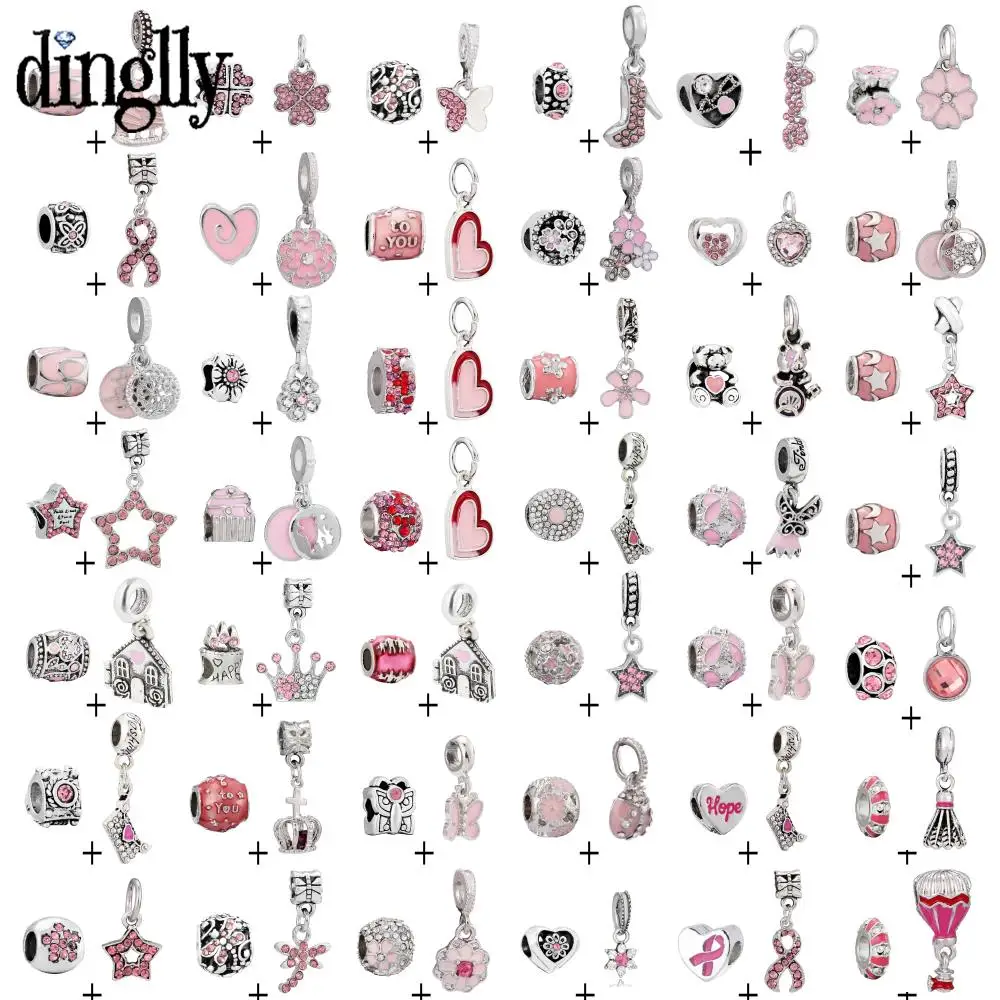 

DINGLLY 2pcs Pink Heart Beads Star Charm Fit Diy Bracelets & Necklace Flower Insect Pendant Handmade Jewelry Making Accessory