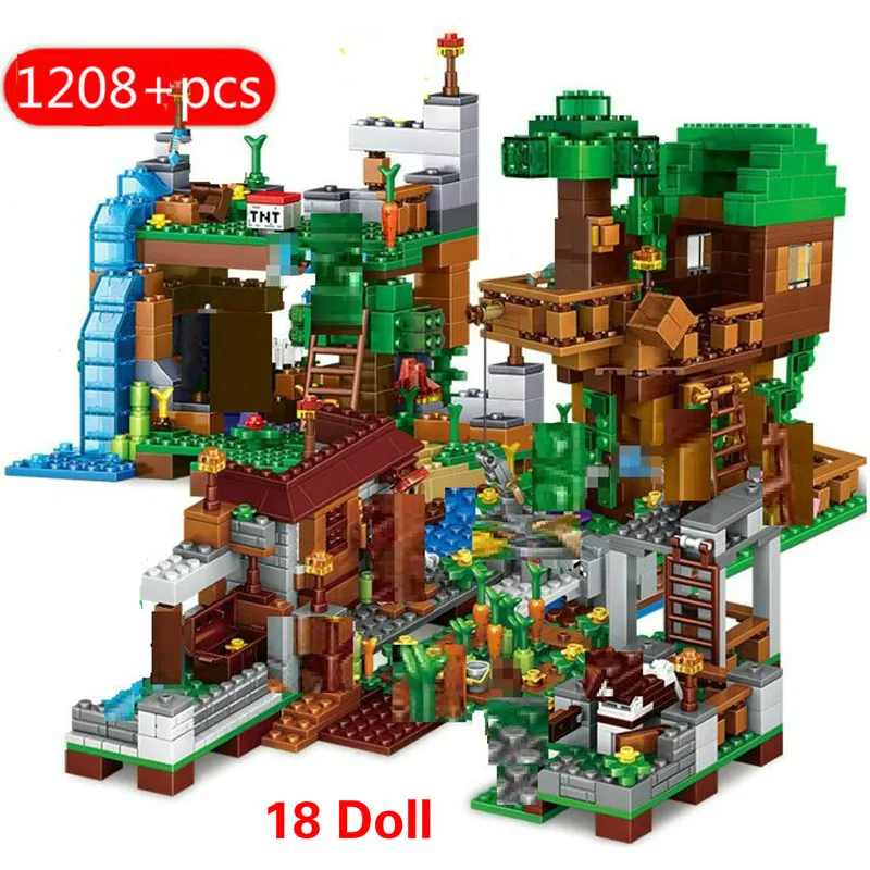 

1208PCS Building Blocks For Compatible Minecraftinglys Village Warhorse City Tree House Waterfall Educational Toys For Childrens