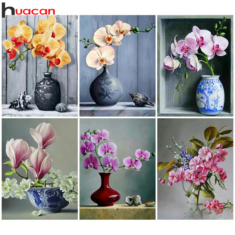 

Алмазная живопись Huacan 5d "сделай сам", Цветочная вышивка, вышивка крестиком, Цветочная ваза, квадратный/круглый Декор для дома