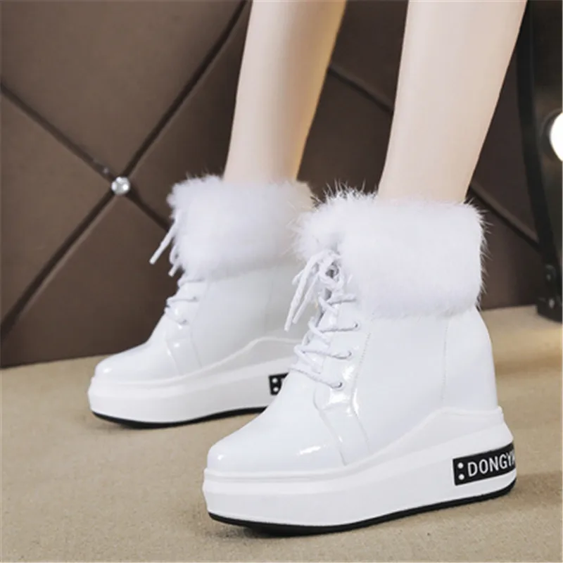

New 2020 Winter Women Fashion Warm Snow Boots Stylish Ankle Boots Wedge Platform 10.5CM High Heels Boots Woman Chunky Sneakers