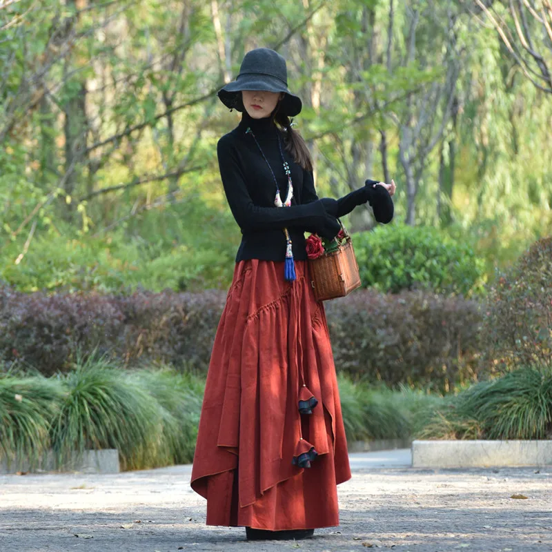 Женская длинная Вельветовая юбка трапециевидная с эластичным поясом на осень и