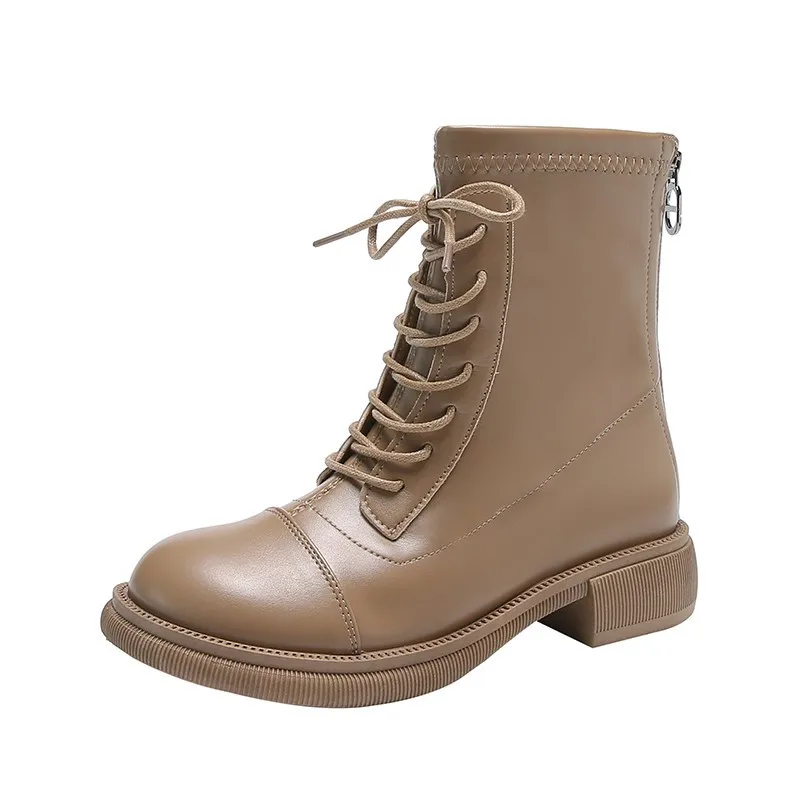 New Women's Motorcycle Boots Women's Fashion Lace-up Mujer Ankle Boots Sports Platform Square Heel Women's Shoes