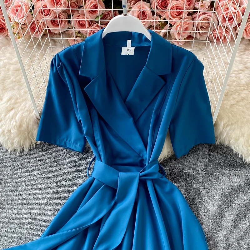 

Women's Office Lady Sexy V-neck Collar High Waist Slash Dress 2021 Summer Fashion A-line Short Sleeve Mini Work OL Chic Dress