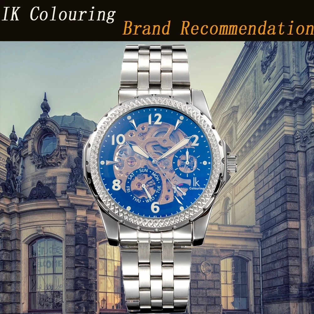 

IK coloring Watch Men Skeleton Automatic Mechanical Watch Gold Skeleton Vintage Man Watch Mens Large Dial Watch Top Brand Luxury
