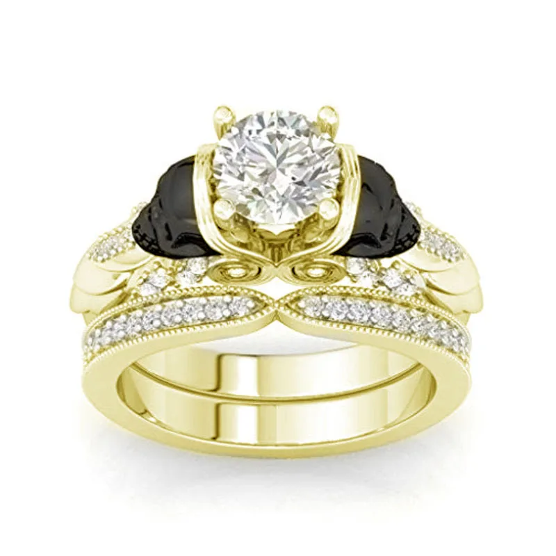 

2023 Cute Woman Rings Korean Fashion Gothic Accessories Gold Diamond Two-Piece Ring Gold Jewelry Engagement Ring Anillos Mujer