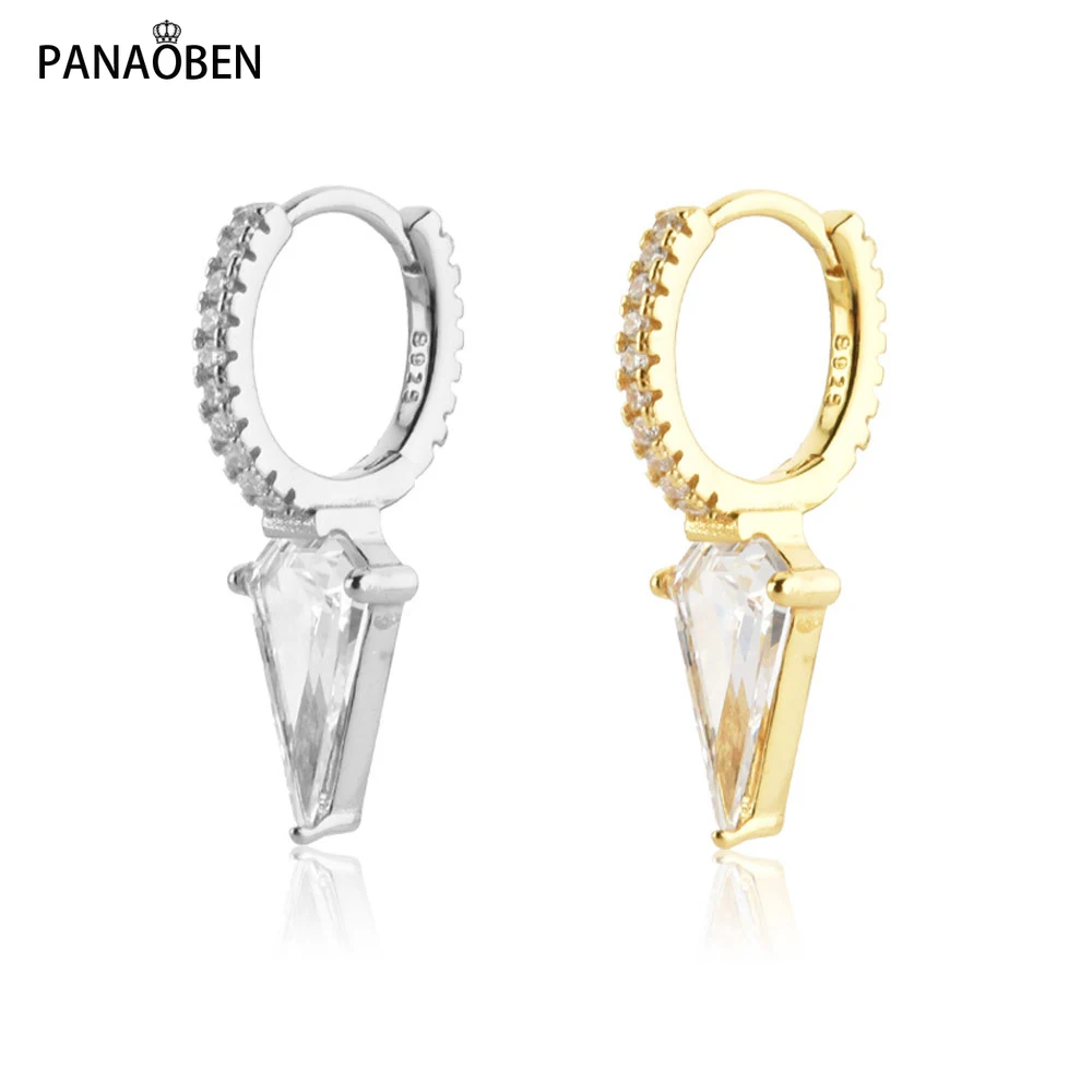 

PANAOBEN 925 Sterling Silver Earrings for Women 5*10mm Zircon Long Triangle Spike Drop Circle Loops Piercing Jewelry Pendientes