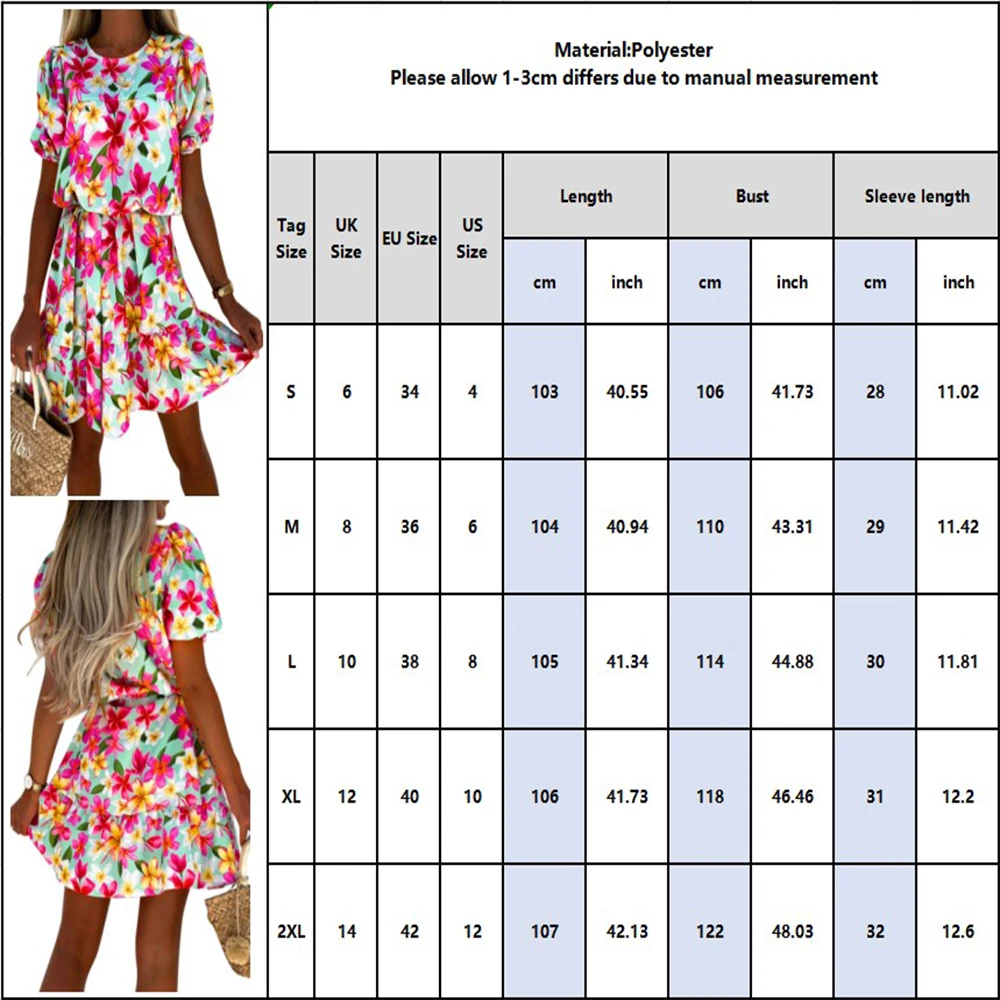 

Summer Women's Boho Beach Mini Dress Round Neck Flower Print Dress Casual Short Sleeve Dress Female A Line Party Vestidos D30