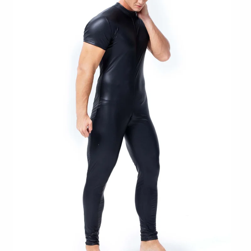 3XL Комбинезоны для геев из искусственной кожи с молнией и открытой промежностью