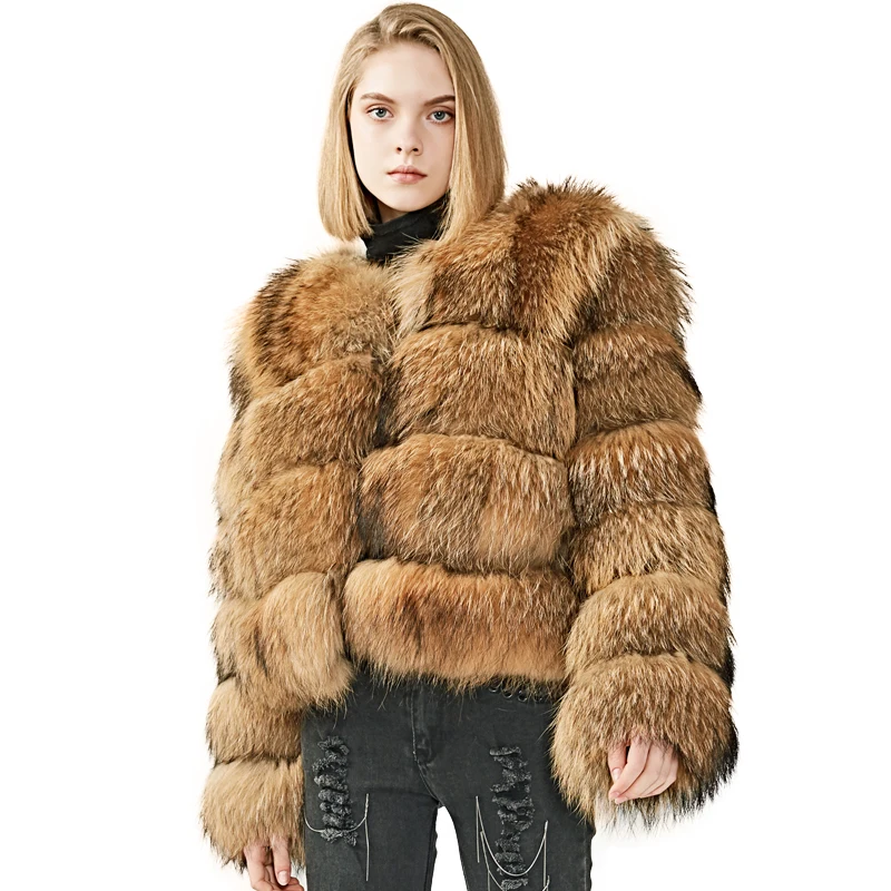 

Natural Raccoon Dog Fur Coat Winter Women Jacket Coat Female Fluffy Big Real Raccoon Fur Outerwear