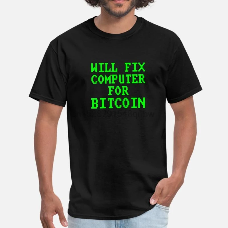 Принт исправим компьютер для Bitcoin Смешные Tech Поддержка футболка 2020 с круглым