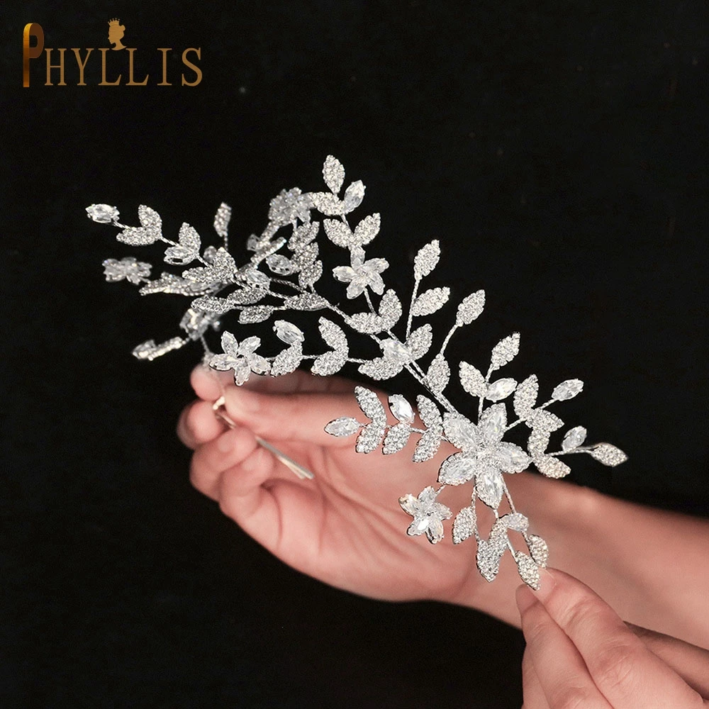 

A161 Crystal Wedding Headwear Zirconia Bridal Hairband Bridal Hair Accessorie Alloy Leaves Headband Women Tiara Headdress