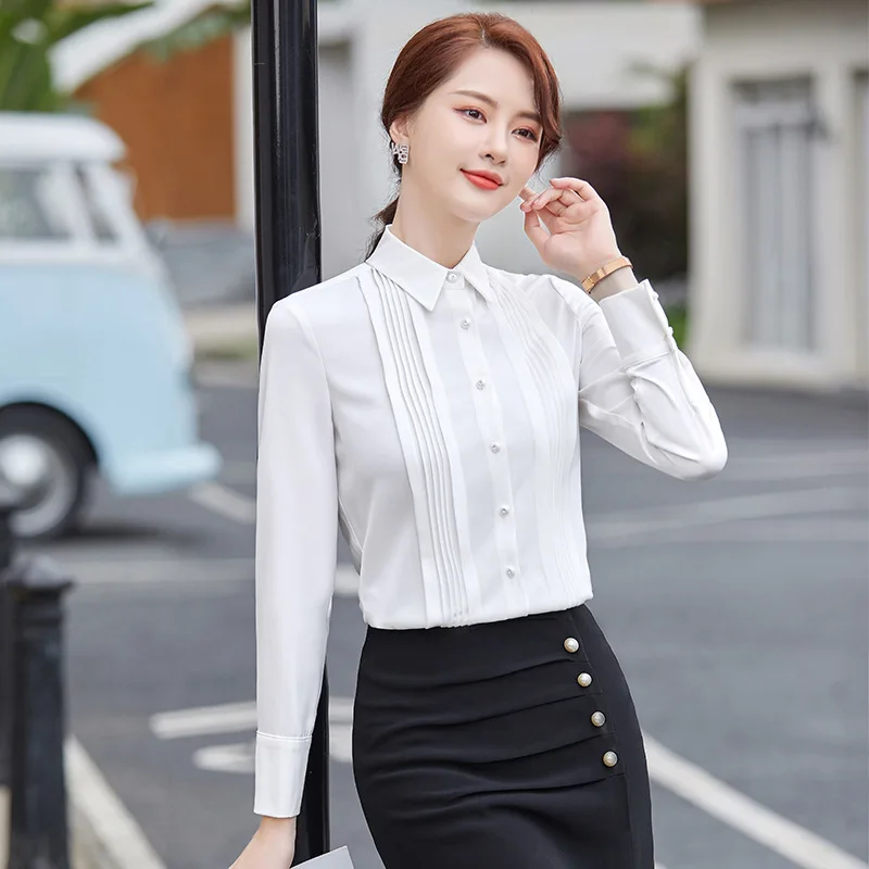 Изысканная белая рубашка осень 2021 женские дизайнерские городские элегантные