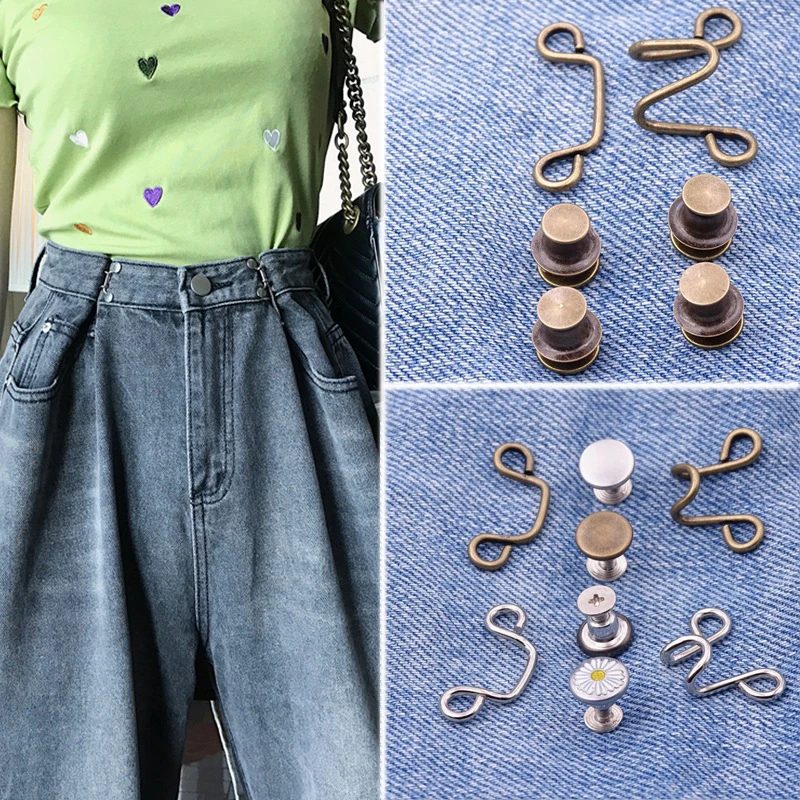 

DIY Invisible Adjust Button Metal Jeans Waist Removable Buckle No Nails Waist Button Detachable Button Waist Adjustment Button