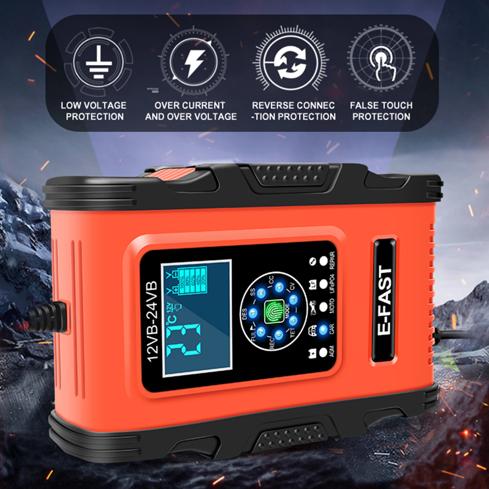 

Smart Car Battery Charger 24V 6A 100-240V AC Pulse Repair Automatic Charging