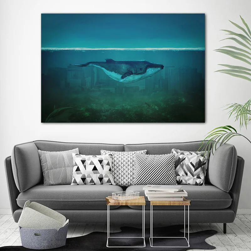 Художественный город Фэнтези океан Акула черепаха КИТ картины DIY рамка настенные