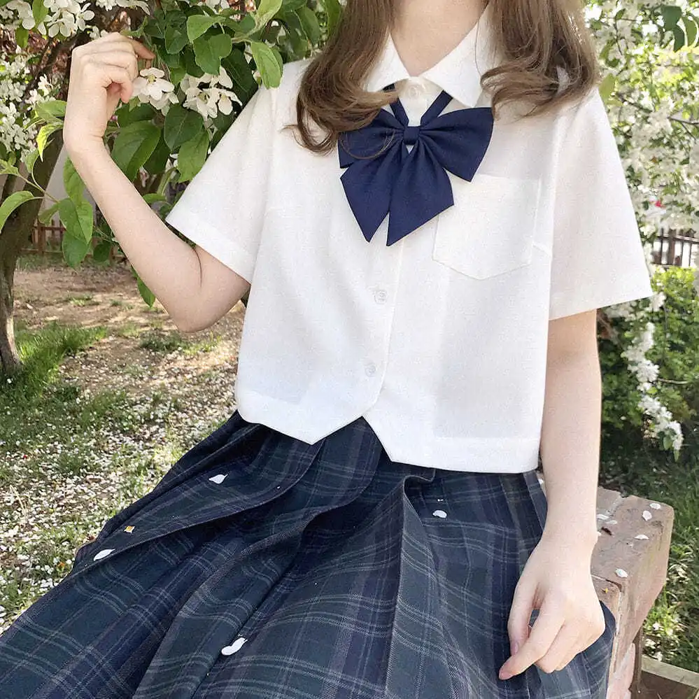 Фото Японская белая рубашка JK с коротким рукавом и отложным воротником топ школьная