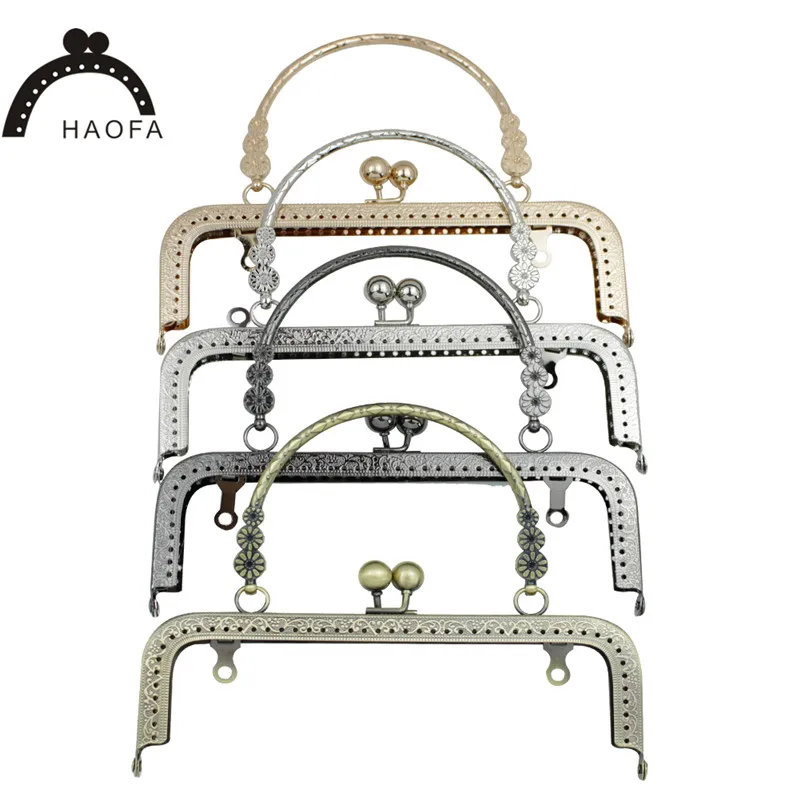 HAOFA 18 см аксессуары для сумок цветок ручка для шитья кошелек рамки античная бронза серебро Золотой пистолет черный поцелуй сумка с пряжкой запчасти