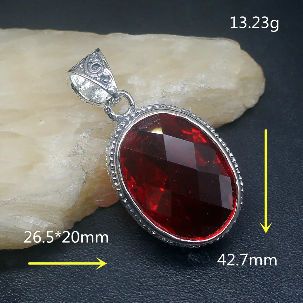 Каменный завод Ювелирные изделия Большая распродажа 925 Серебряное колье Одинокий овальный кроваво-красный гранат Женские подарки Женщины Подвеска 0923