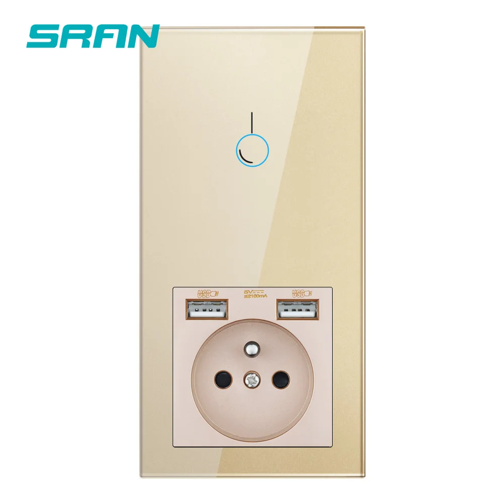 Французская розетка SRAN с usb вертикальная установка из хрустального стекла 172*86