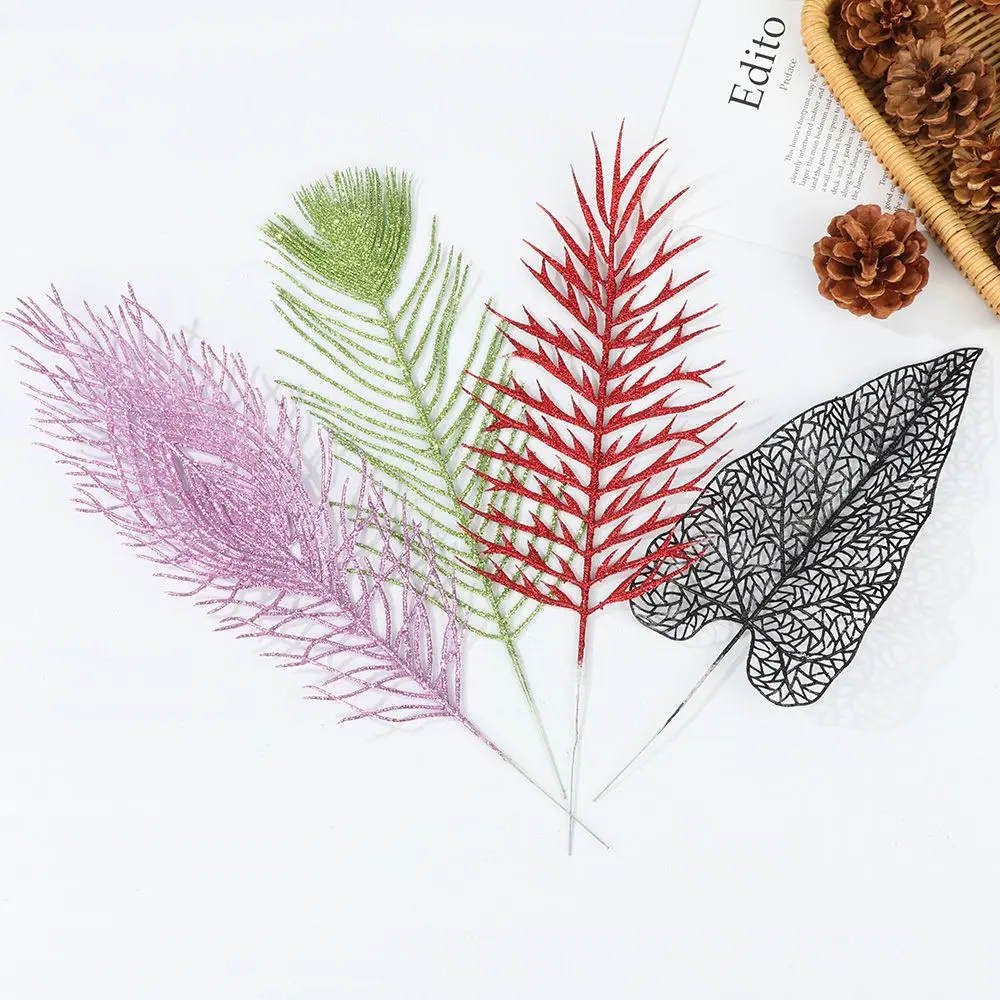 

New Year Party Gifts Gold Flower Leaf Christmas Decoration Flower Artificial Leaves Ornaments Christmas Tree Decoration