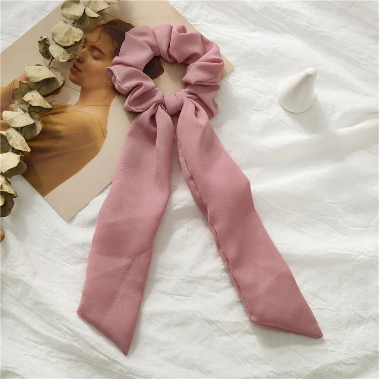 

New Fashion Women Chiffon Solid color knotting Ribbon Elastic Hair Bands Headband Scrunchie Rubber Band Hair Accessorie