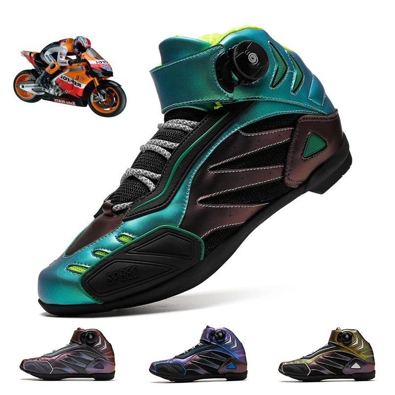 

Новинка Мужская мотоциклетная обувь ударопрочная износостойкая гоночная обувь уличная модная уличная трендовая Кожаная Мотоциклетная об...