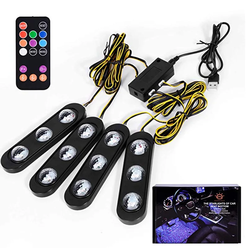 

New Auto Atmosphere Lamp Car Interior Room 7 Color Sound Remote Control LED Light