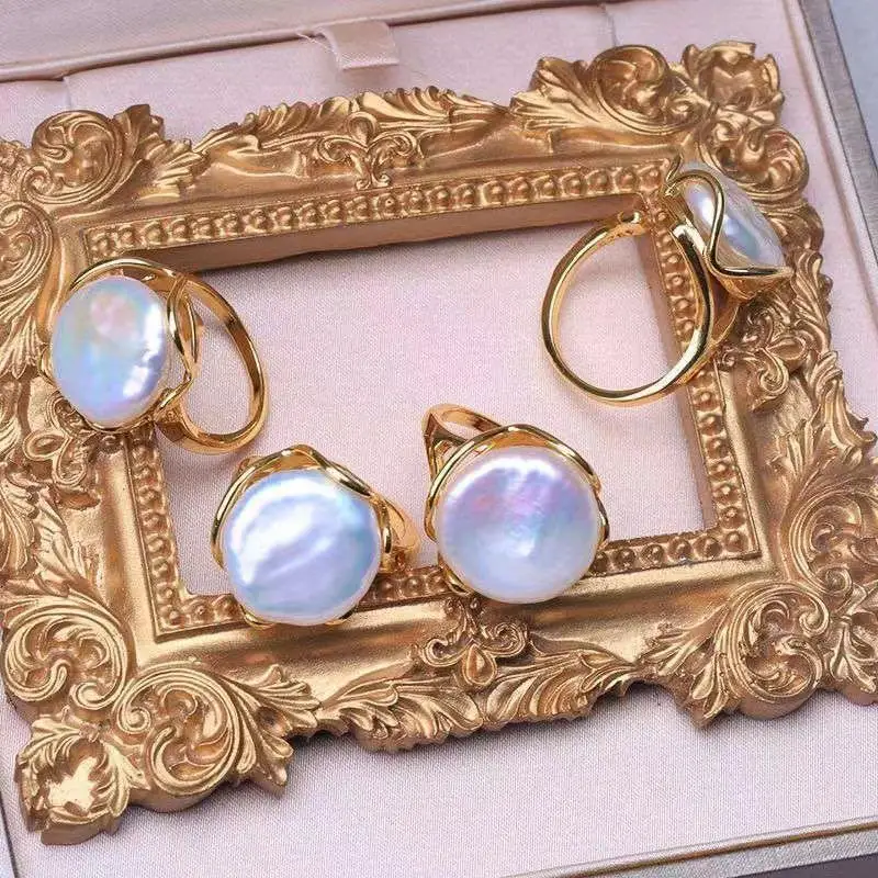 2021 Новое пресноводное барокко Аврора перламутровое кольцо 14 Note GoId Ретро мода SImpIe