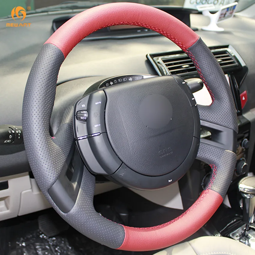 MEWANT черный красный чехол рулевого колеса автомобиля из натуральной кожи для Citroen