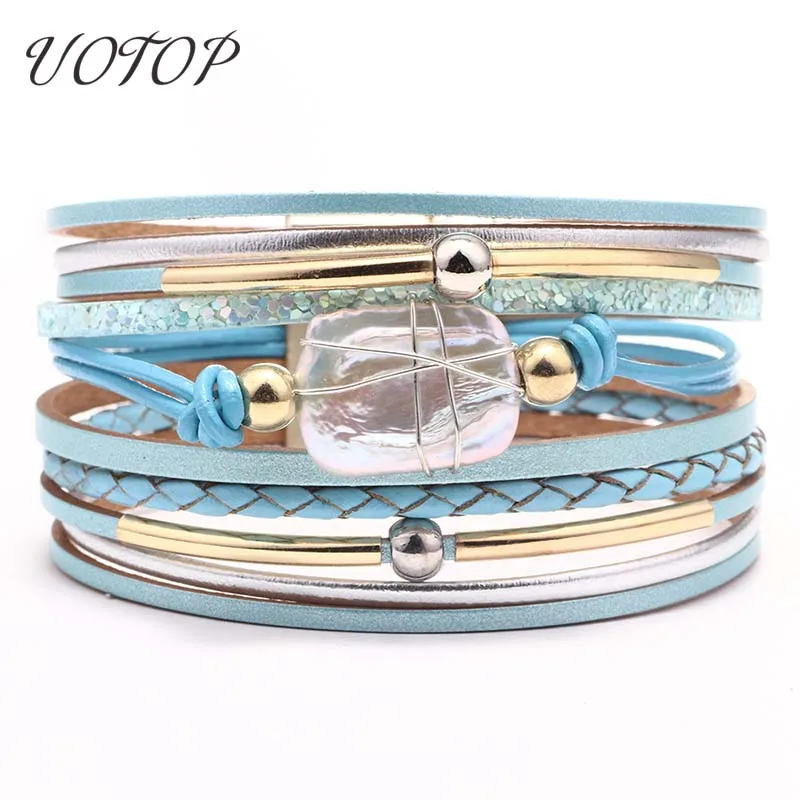 Женский Многослойный кожаный браслет ручной работы в богемном стиле новинка