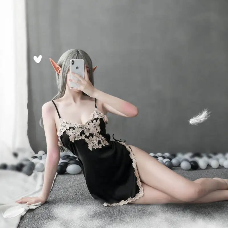 

Sexy Lingerie Silk Pajamas Ladies 2020 New Sling Exquisite Embroidery Irregular Skirt V-Neck Short Skirt Thin Bandage Section