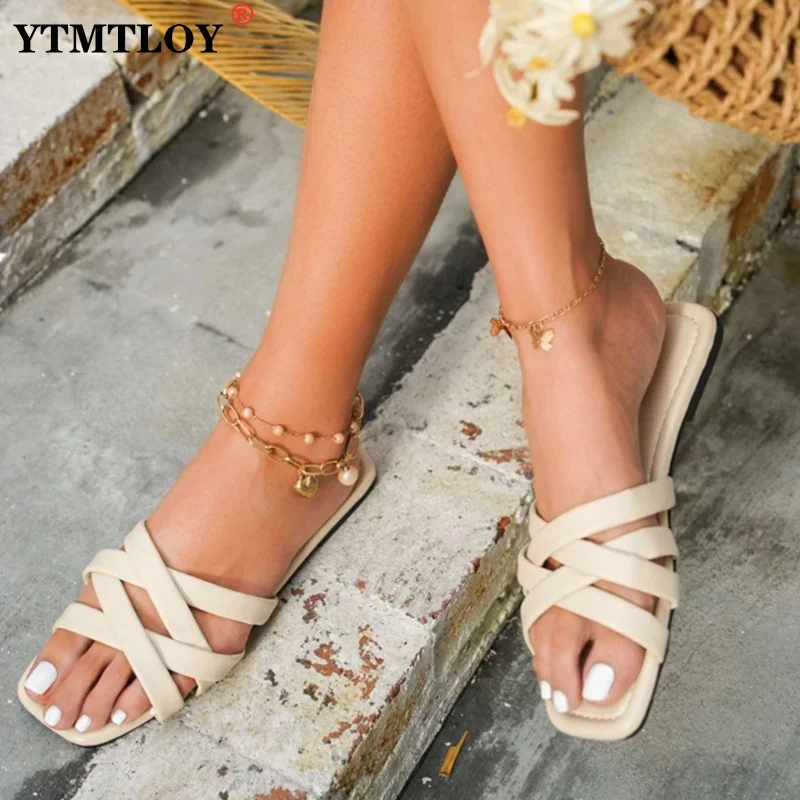 

Women Slippers Flip Flops Shoes Fashion Summer Flat With Slides Female Outside Casual Flats Shoes Ladies Weave Slippers