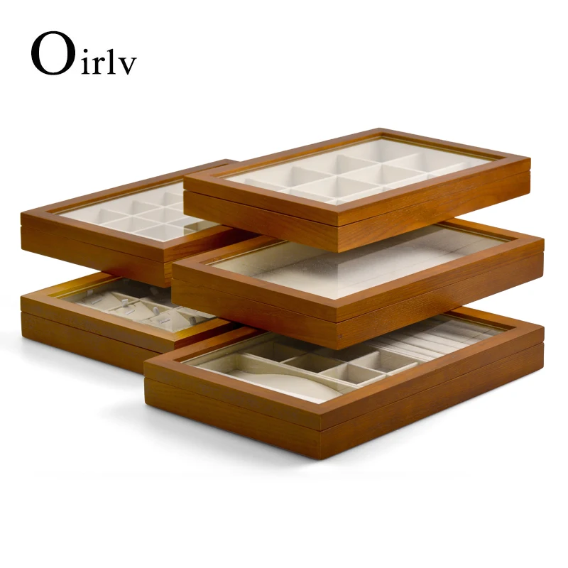

Oirlv Wooden 3 in1 Multi-function Jewelry Display Box Microfiber Ring Earring Bangle Organizer Tray with Transparent Acrylic