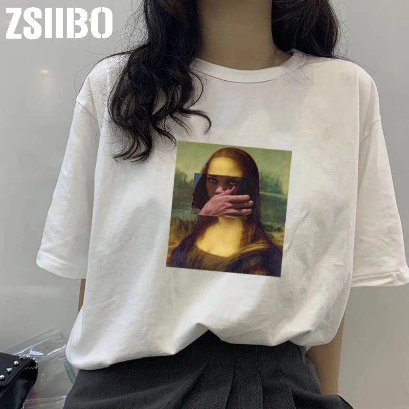 Harajuku Mona Lisa женские футболки с забавным принтом Футболка оверсайз уличная мода