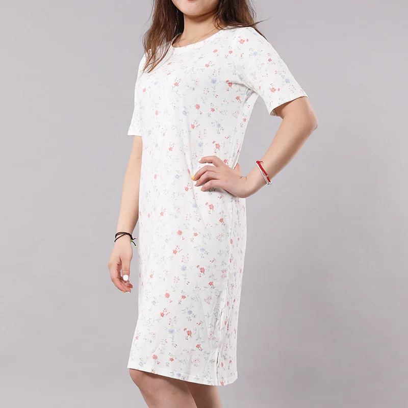 2021 New Four Seasons Cute Mid Long Short Sleeve Cotton Loose Women's Nightdress Casual Home Wear Nightgown Sexy Nightwear