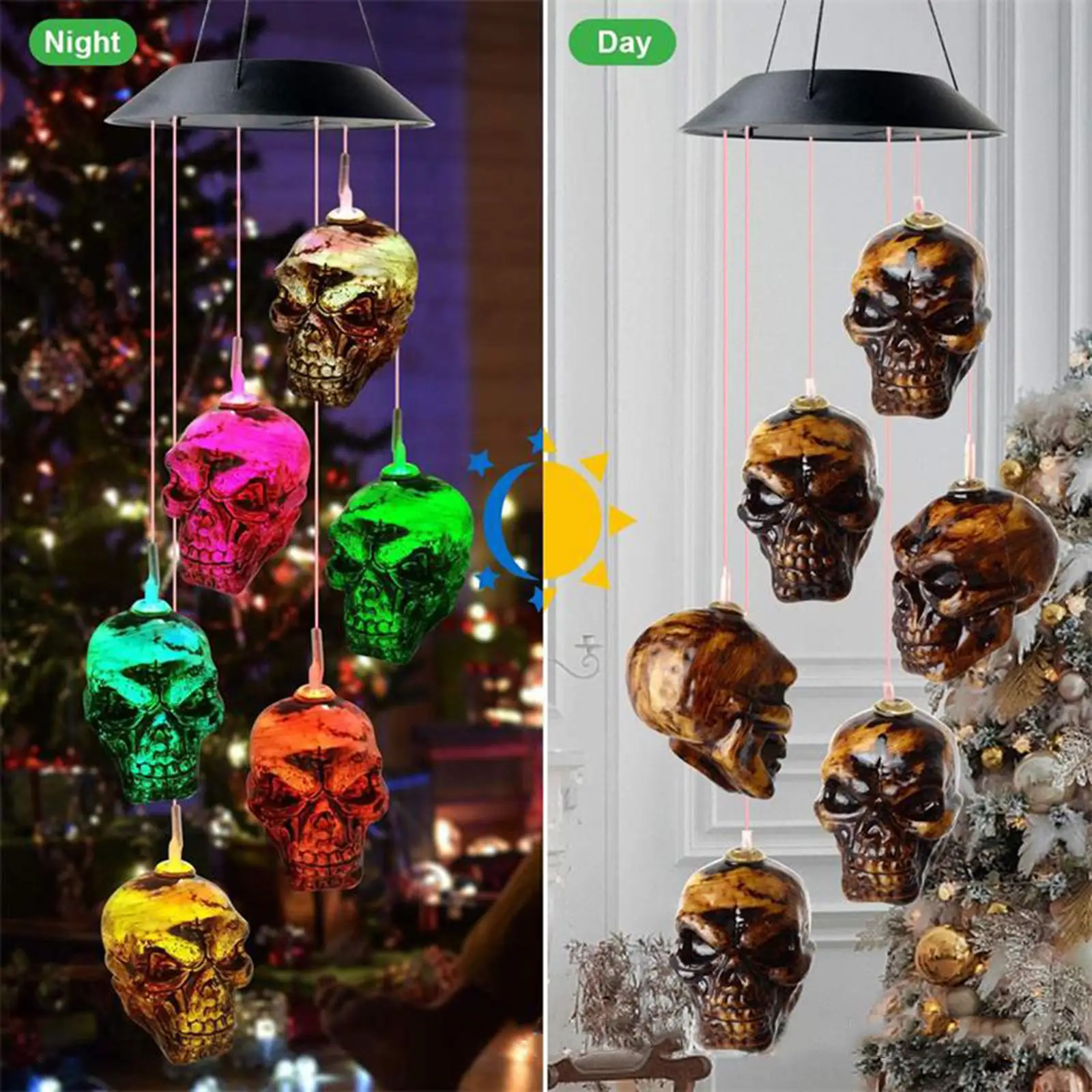 

Skull Solar LED Wind Chimes Light Halloween Home Garden Balcony Decoration