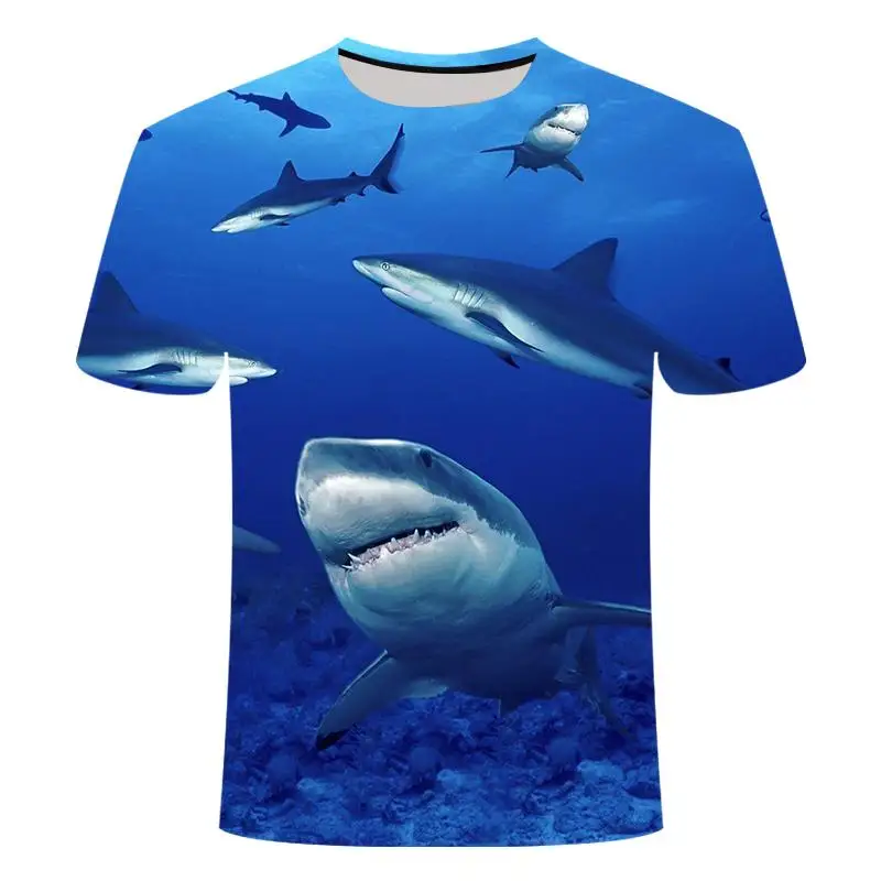 

New novelty animal shark series T-shirt men and women 3D printing short-sleeved Harajuku style summer top