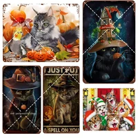 halloween cat tin signs retro vintage for man cave cafe bar pub wall decor metal signs halloween decor cat lover gift 12 x 8inch