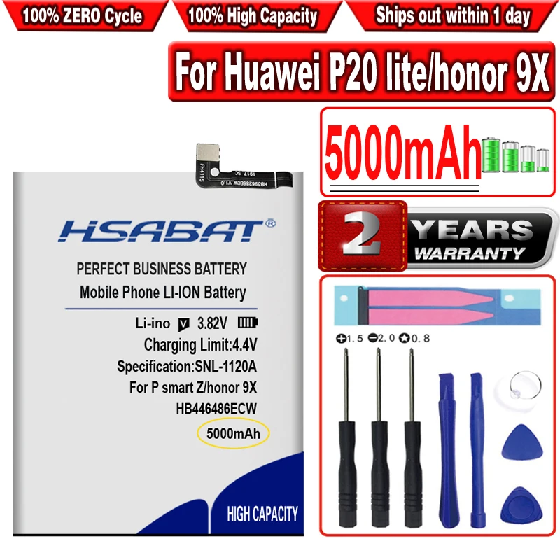 

HSABAT 5000mAh HB446486ECW Аккумулятор для Huawei P smart Z/honor 9X/honor 9X Pro/Nova5i/Enjoy 10 Plus