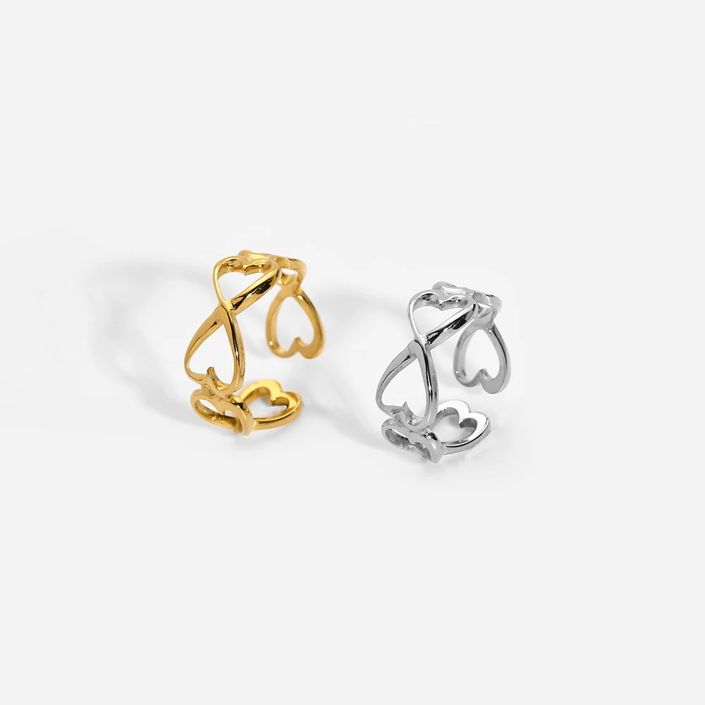 

Minimalist Stainless Steel Gold Plated Hollow Out Heart Rings For Women Explanation Metal Finger Ring Valentines Gift