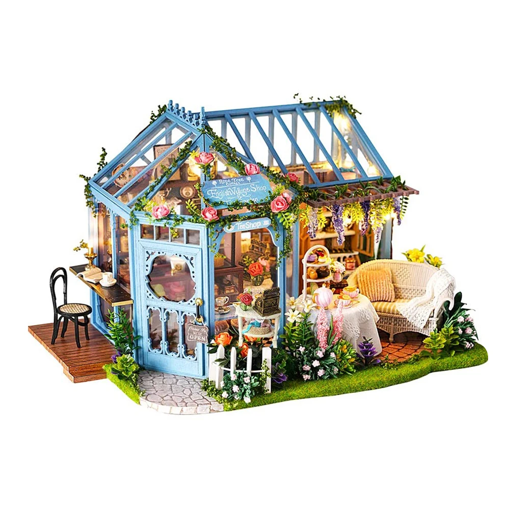 

Dollhouse Furnitur Miniature With Furniture, DIY Wooden Dollhouse Kit Plus Dust Proof & Music Box , 1:24 Tiny House Building Kit